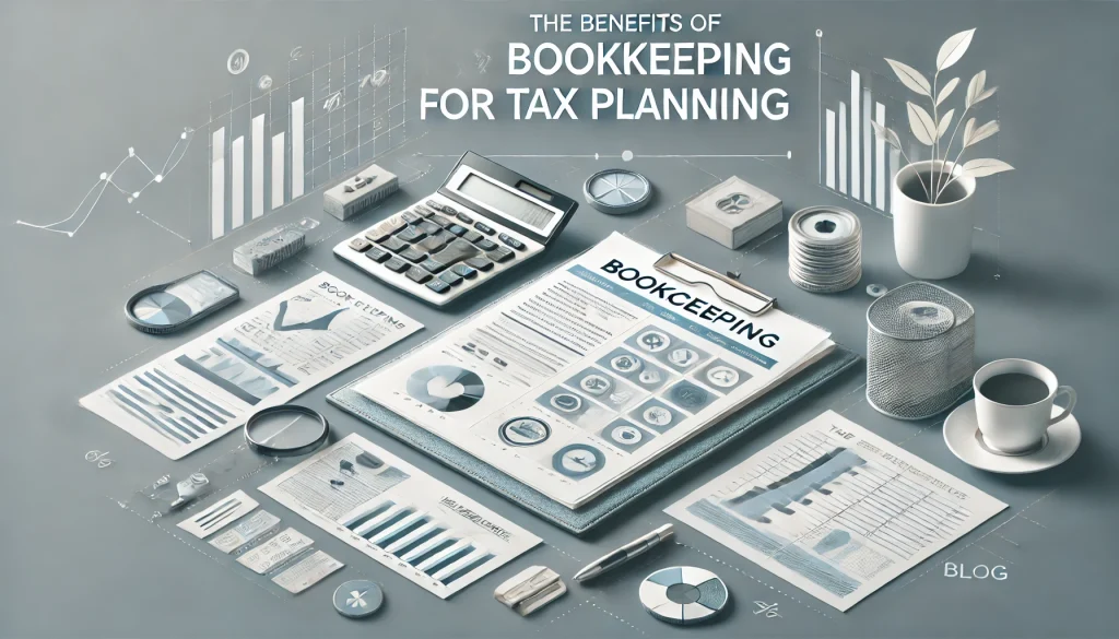 The benefits of bookkeeping for tax planning explained with clear financial documents and a tax planner.