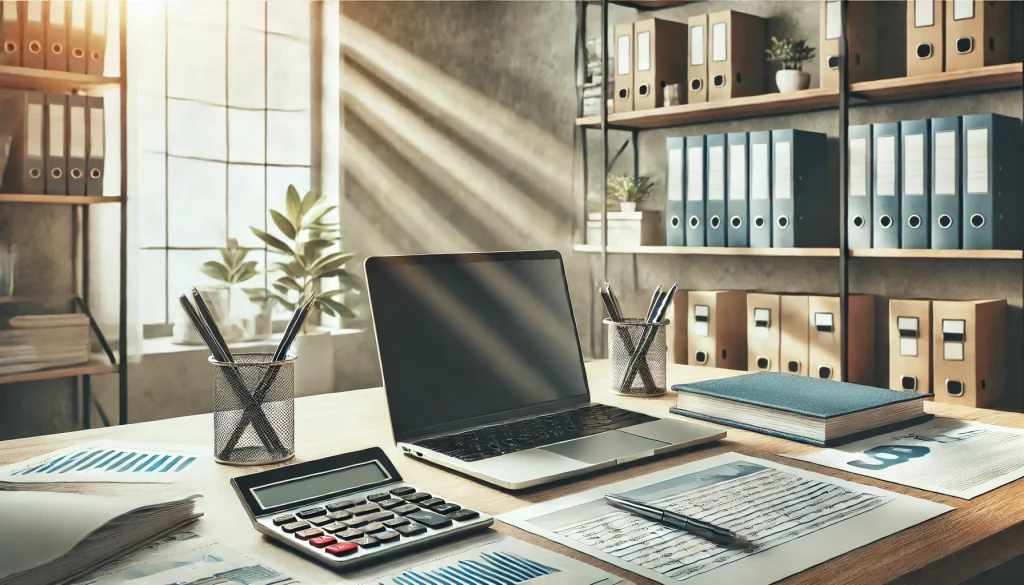 A bookkeeper organizing financial documents, reflecting the impact of bookkeeping on productivity.